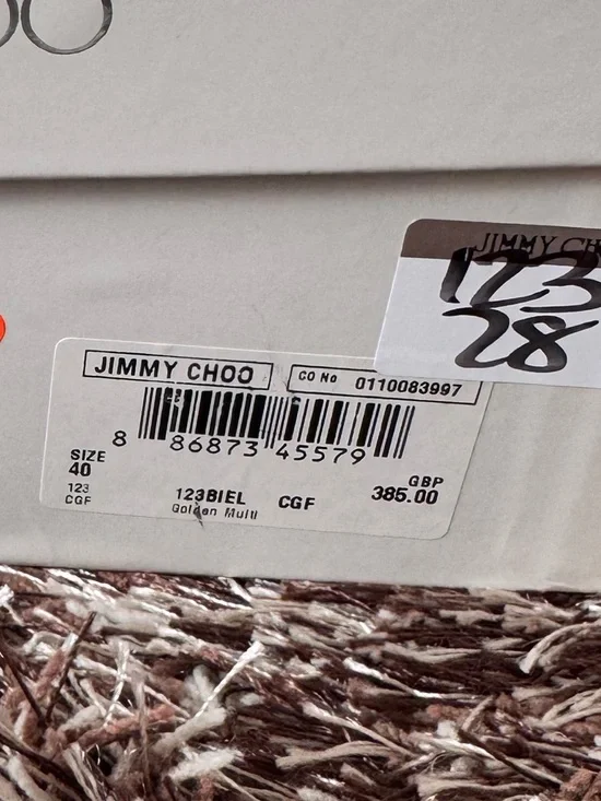 Jimmy Choo Multicolor Glitter Peep-Toe Heels with Gold Interior - Picture 7 of 7